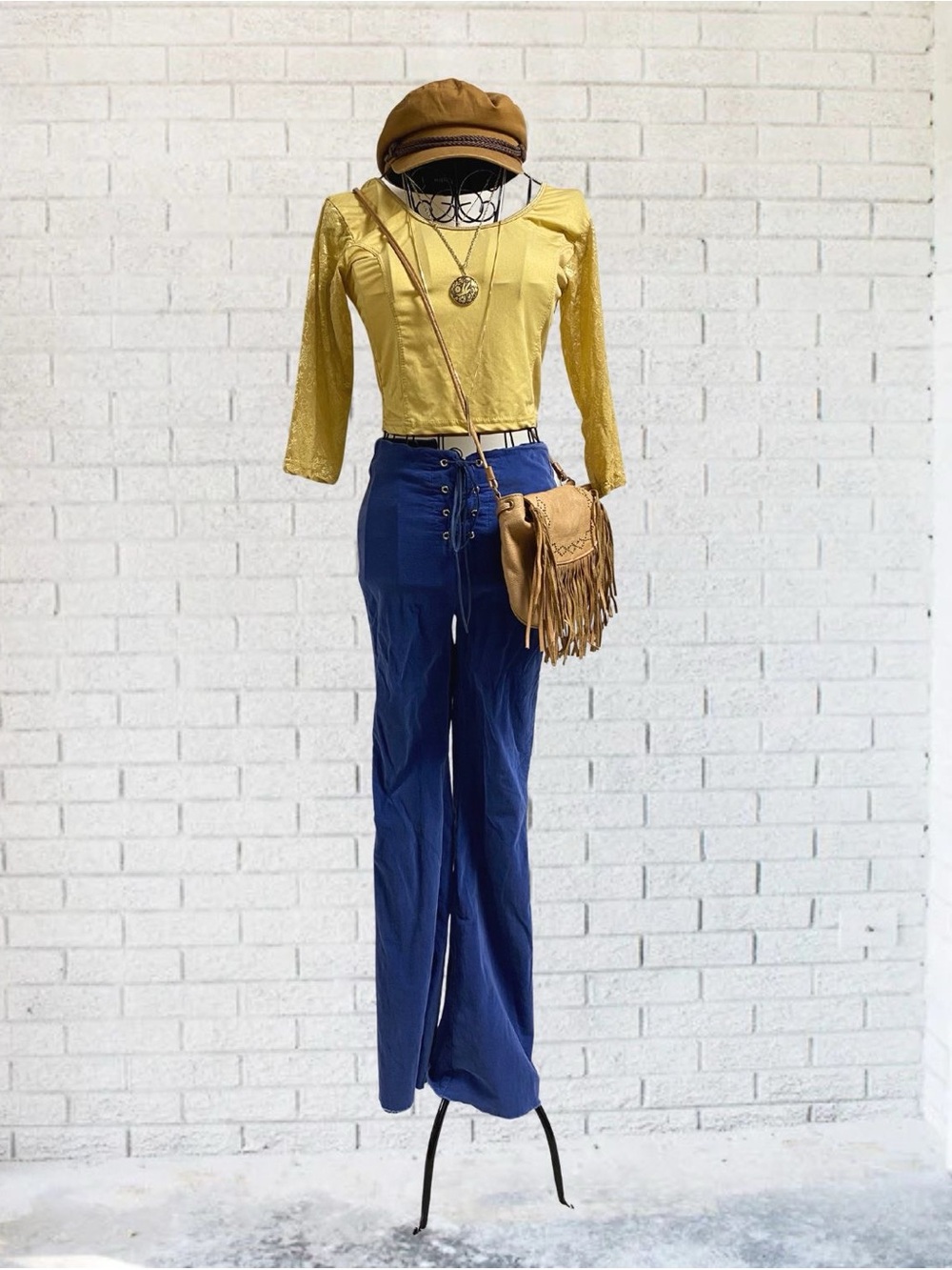 Gold Yellow Child Crop Top XXL Women Extra Small Lace Sheer Stretch Shirt Boho